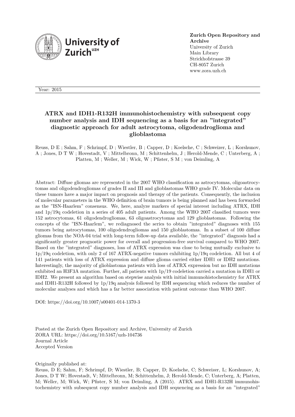 ATRX and IDH1-R132H Immunohistochemistry With