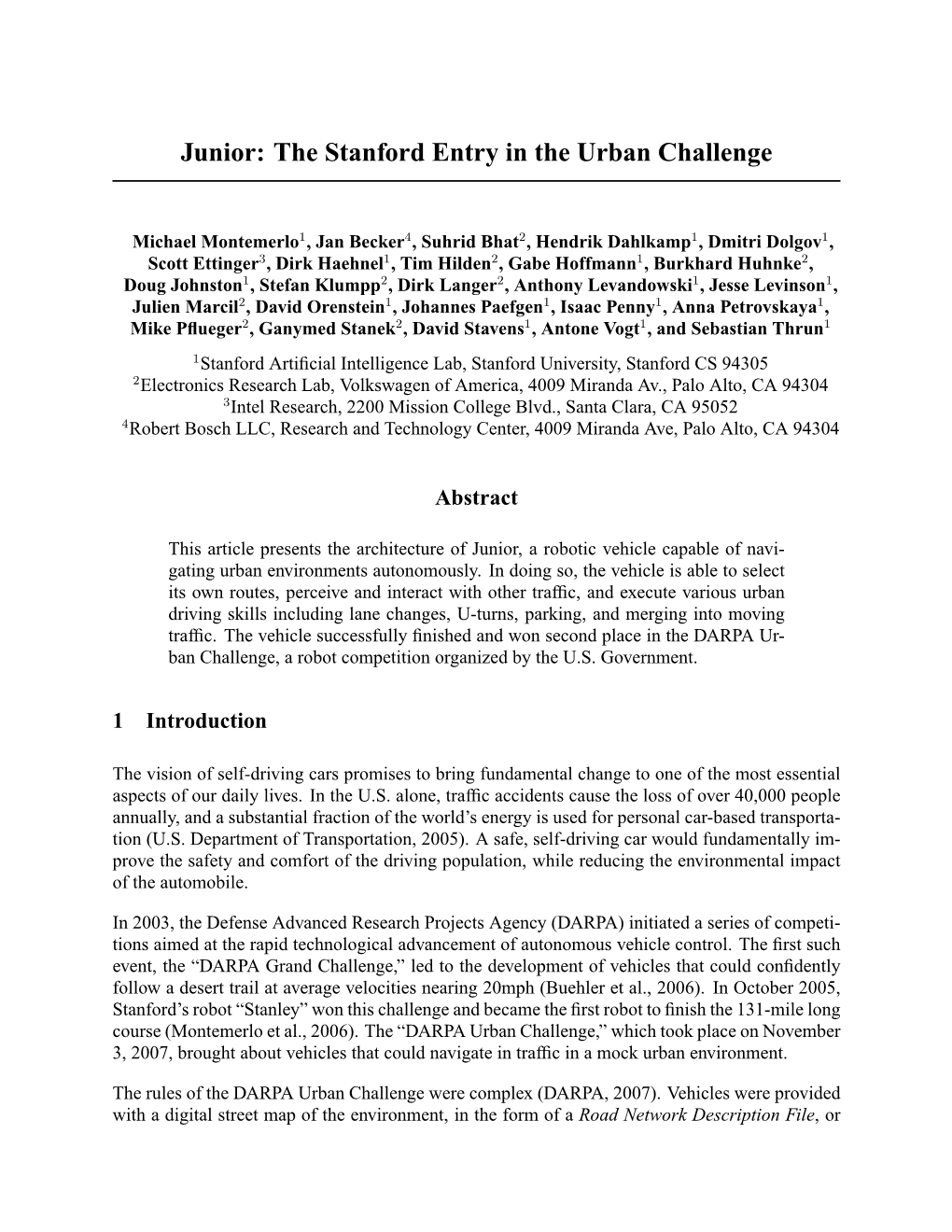 Junior: the Stanford Entry in the Urban Challenge