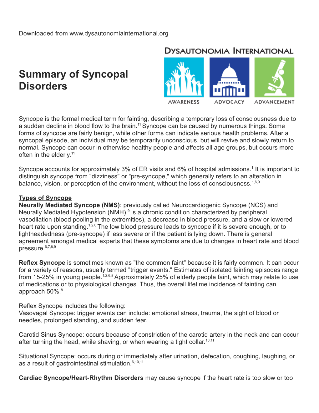 Summary of Syncopal Disorders