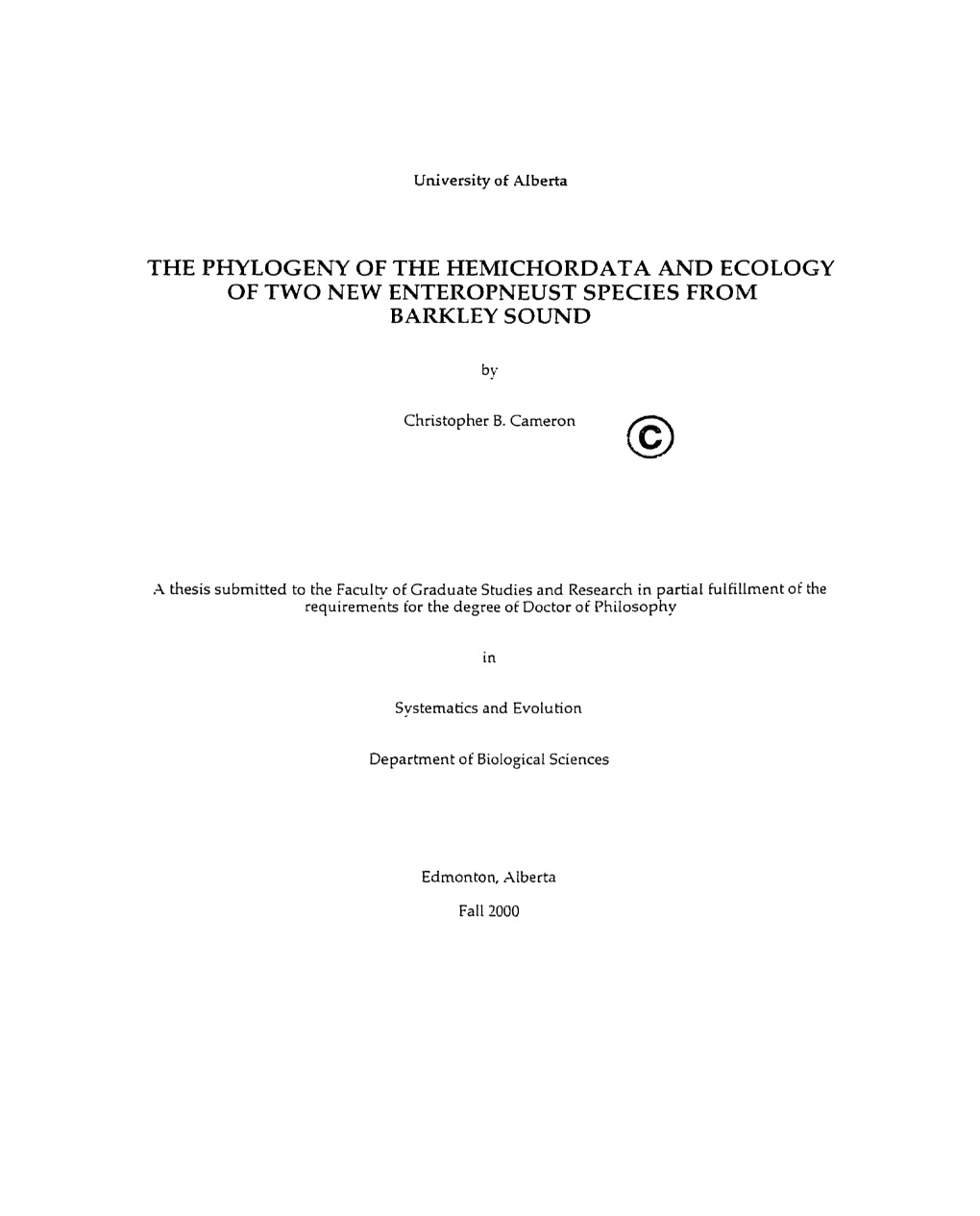 The Phylogeny of the Hemichordata and Ecology of Two New Enteropneust Species from Barkley Sound