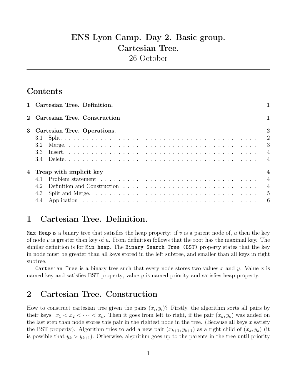 ENS Lyon Camp. Day 2. Basic Group. Cartesian Tree. 26 October