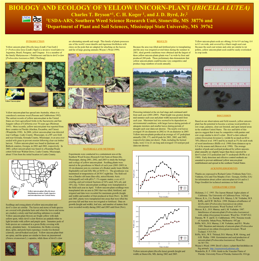 BIOLOGY and ECOLOGY of YELLOW UNICORN-PLANT (IBICELLA LUTEA) Charles T