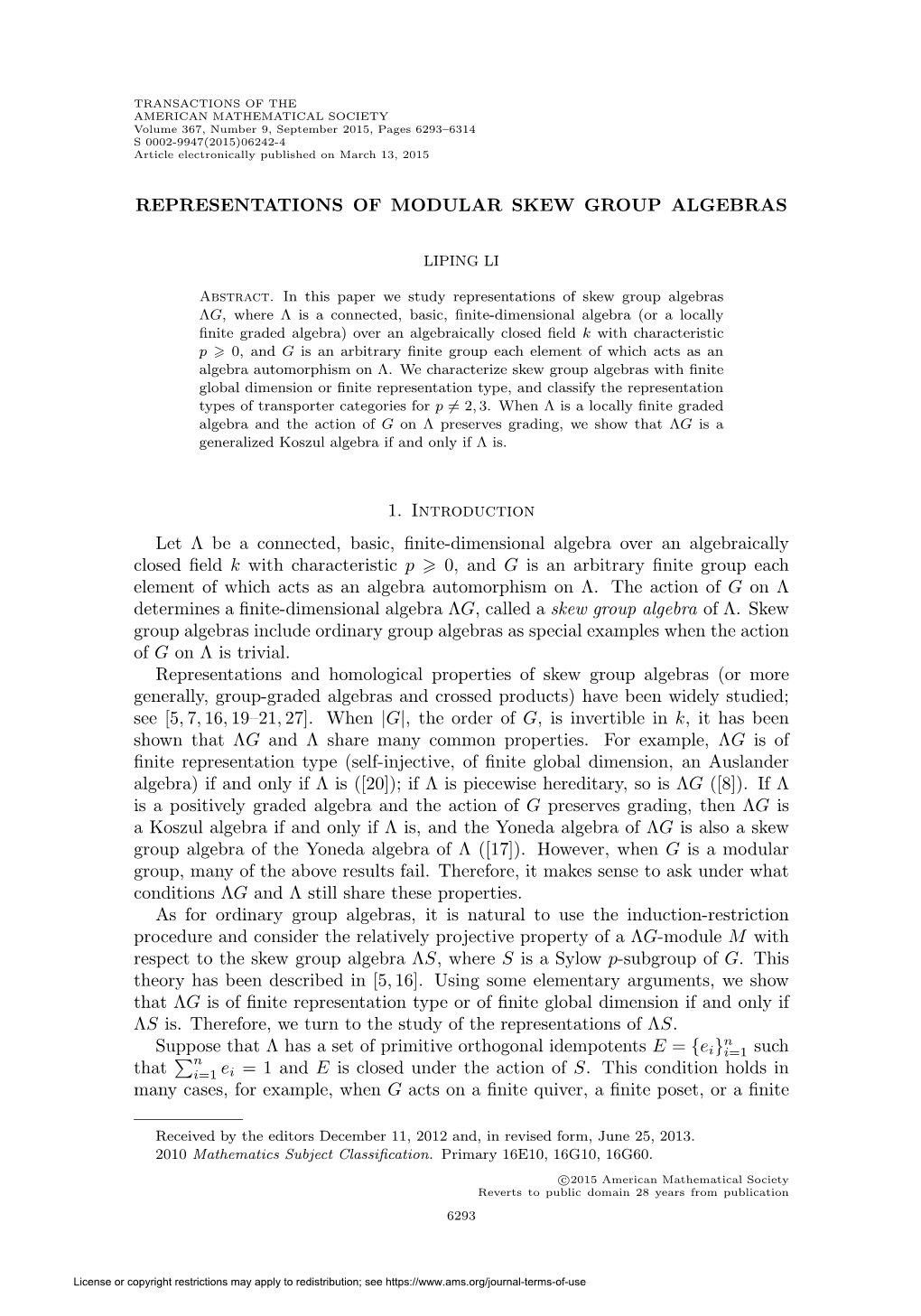 Representations of Modular Skew Group Algebras