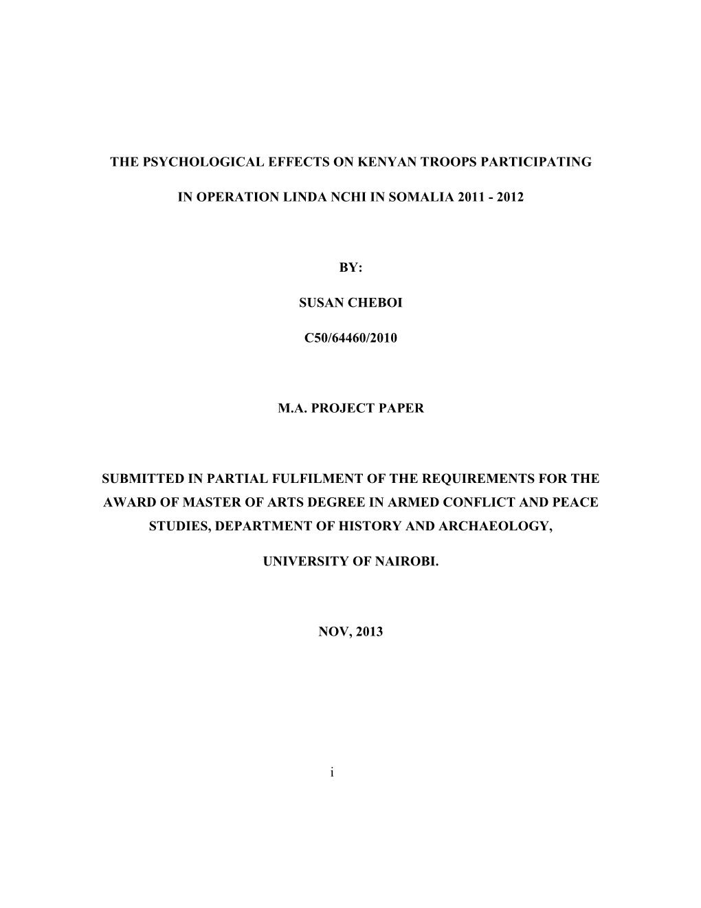 The Psychological Effects on Kenyan Troops Participating