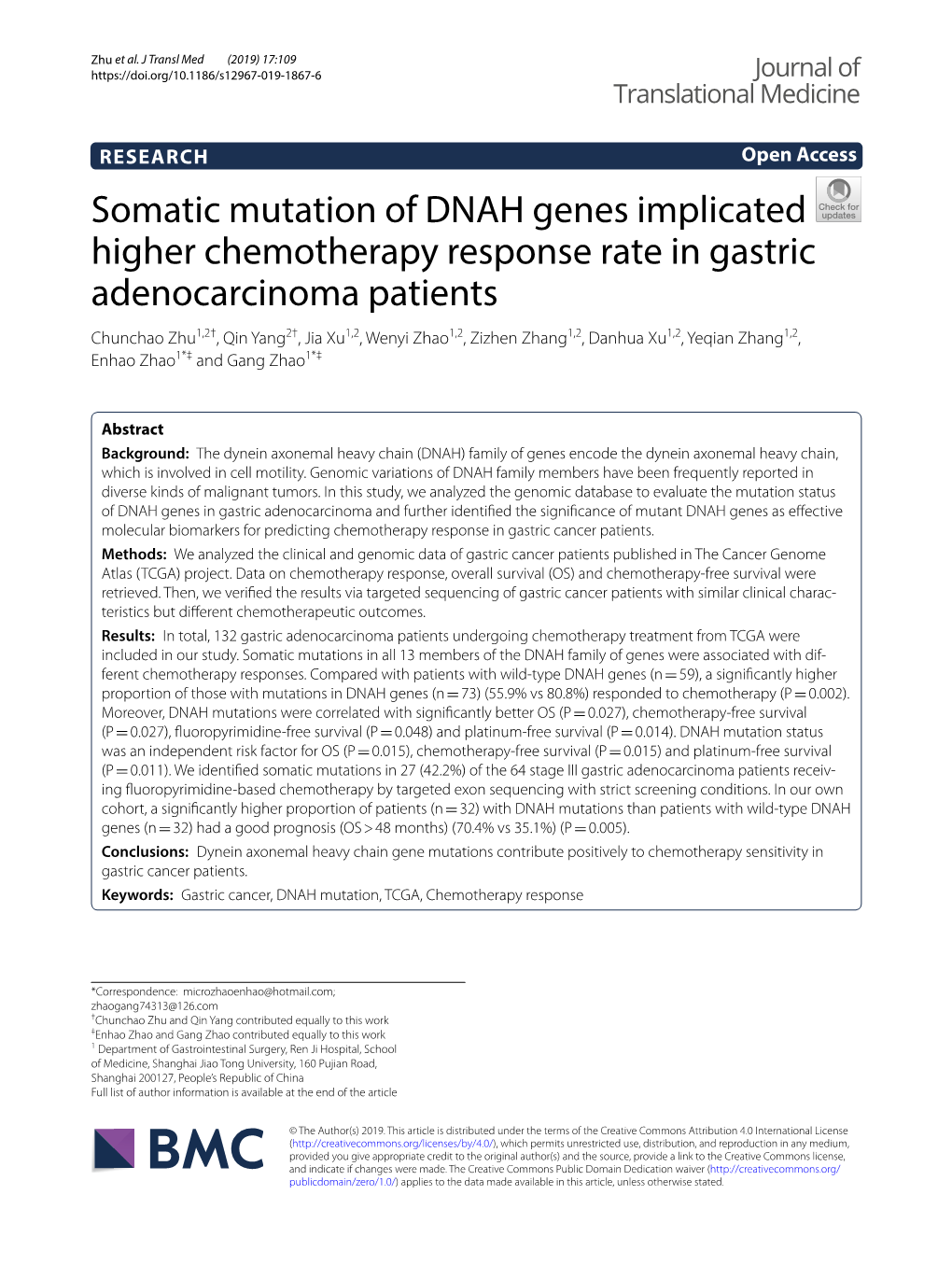 Somatic Mutation of DNAH Genes Implicated Higher Chemotherapy