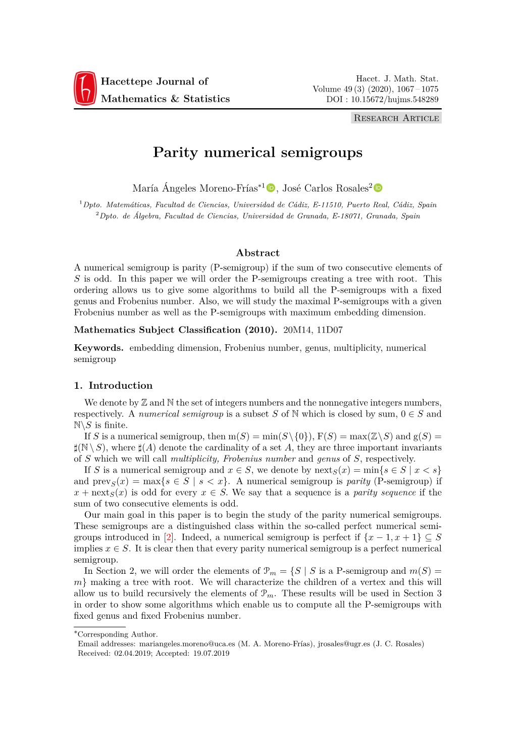 Parity Numerical Semigroups