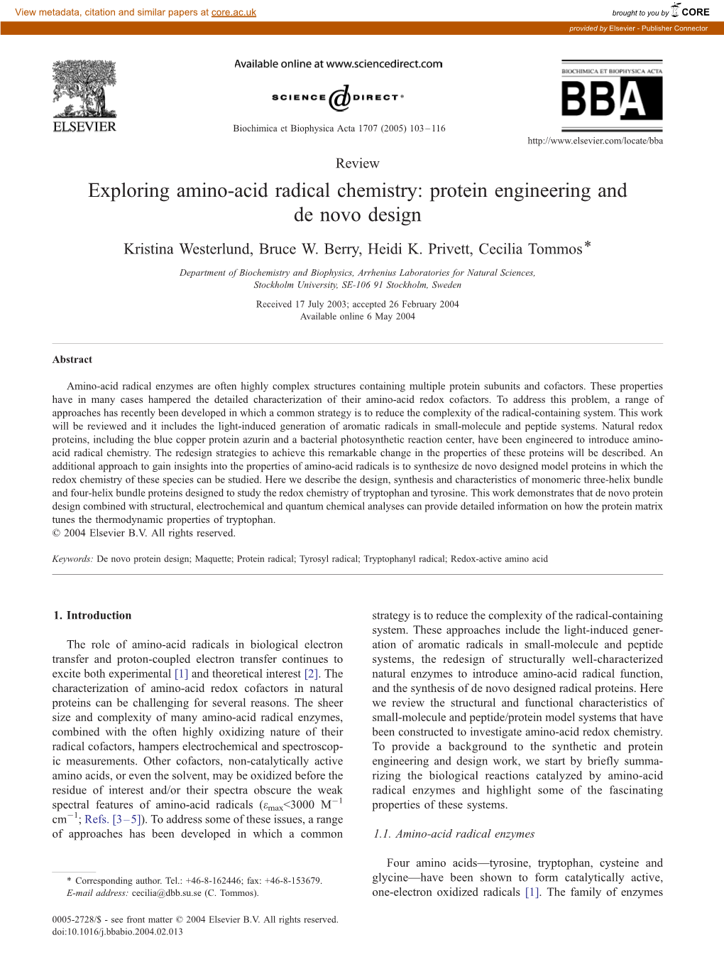 Exploring Amino-Acid Radical Chemistry: Protein Engineering and De Novo Design