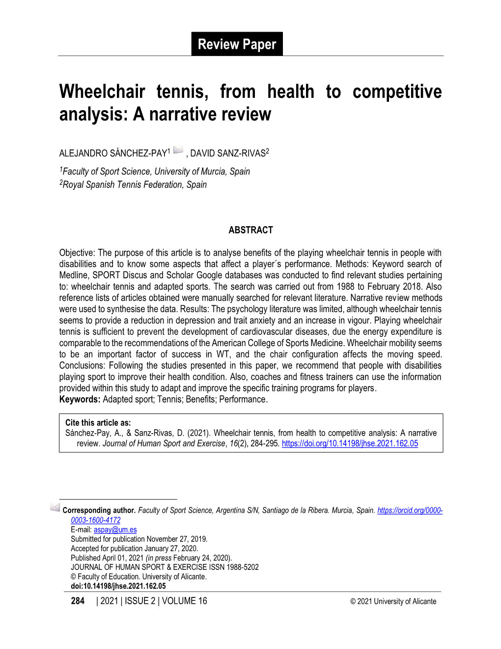 Wheelchair Tennis, from Health to Competitive Analysis: a Narrative Review