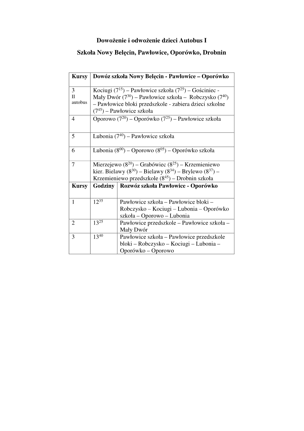 Rozkład Jazdy Dla Klas I-III Aktualny