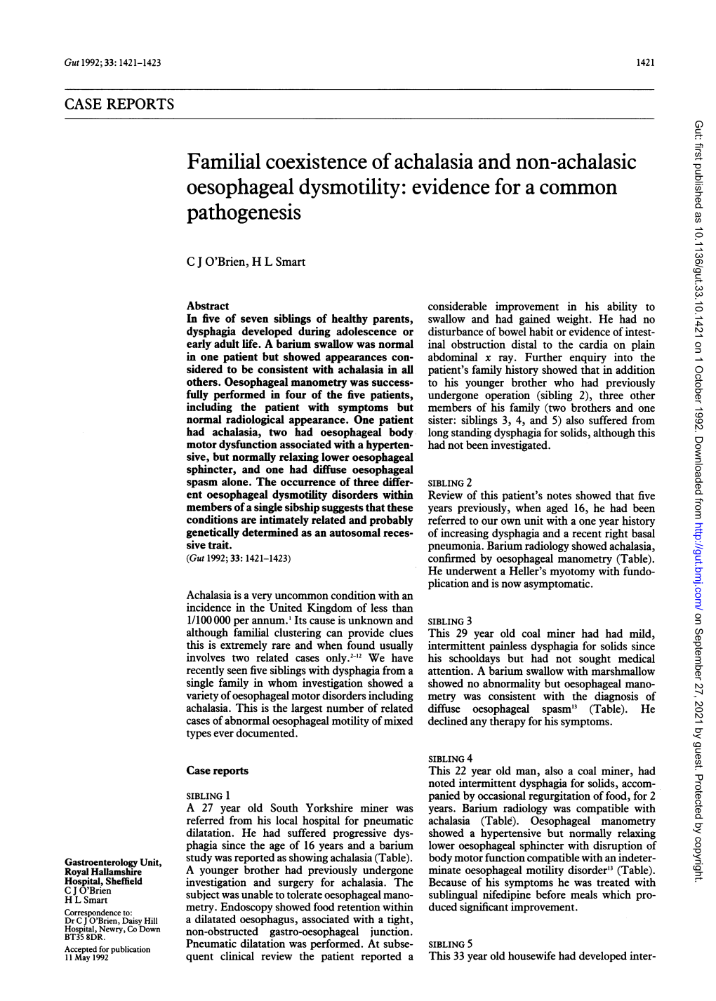 Oesophageal Dysmotility: Evidence for a Common Pathogenesis