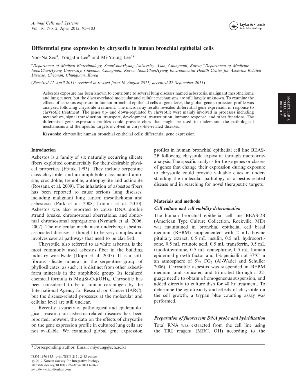 Differential Gene Expression by Chrysotile in Human Bronchial