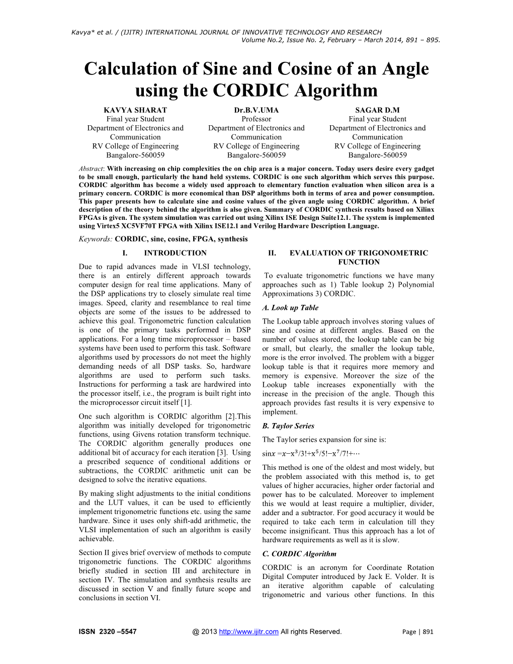 Calculation of Sine and Cosine of an Angle Using the CORDIC Algorithm