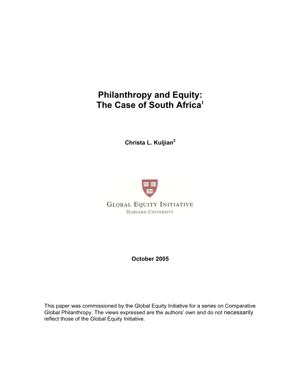 Philanthropy and Equity: the Case of South Africa1