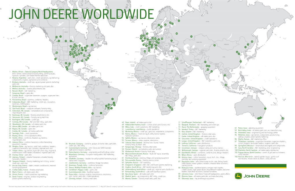 John Deere Worldwidegreenland Finland 63 Russia Iceland 29 Norway 62 57 30 70