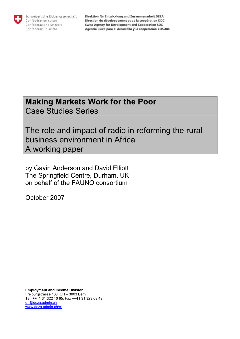 The Role and Impact of Radio in Reforming the Rural Business Environment in Africa a Working Paper