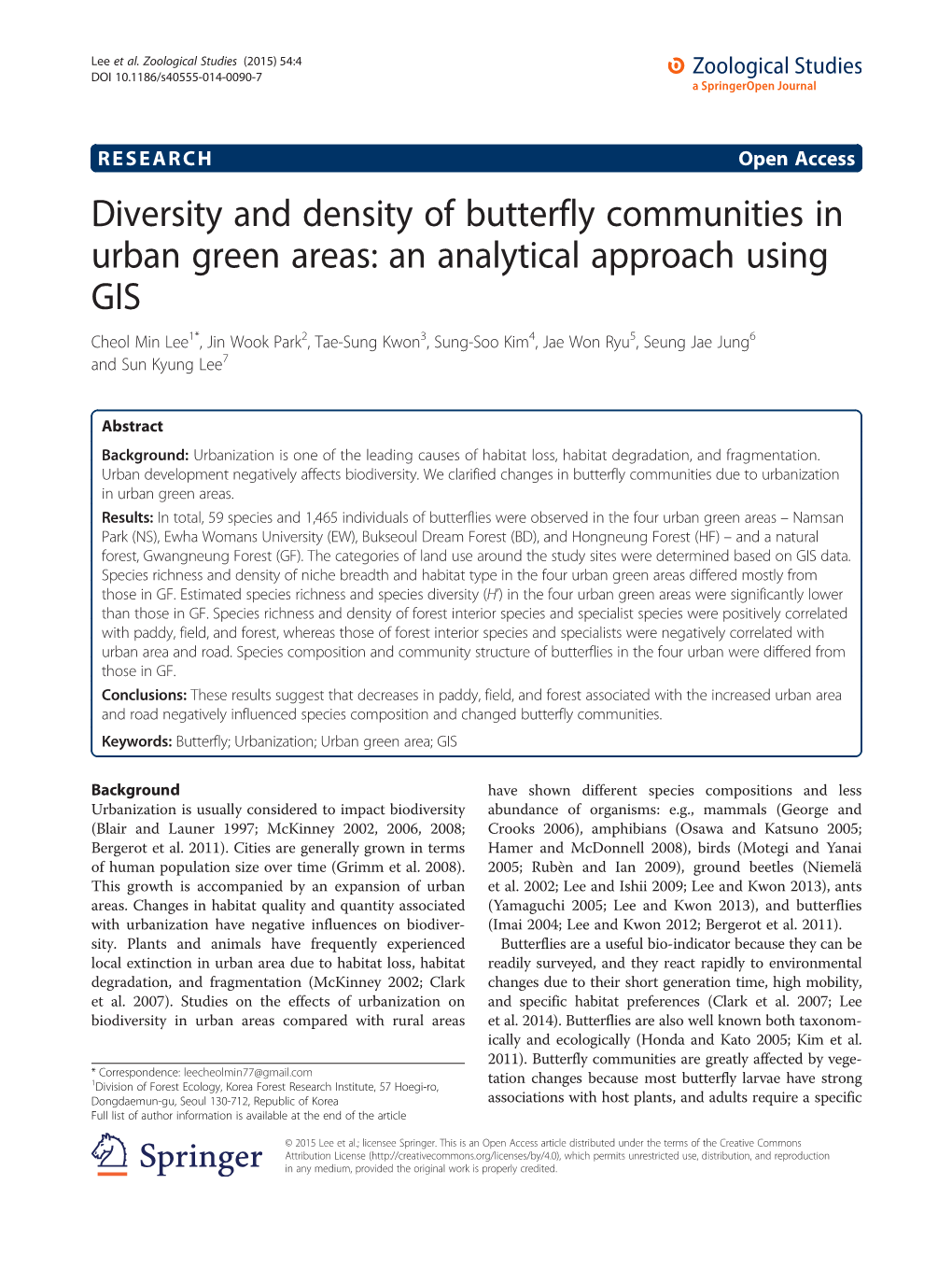 Diversity and Density of Butterfly Communities in Urban Green Areas