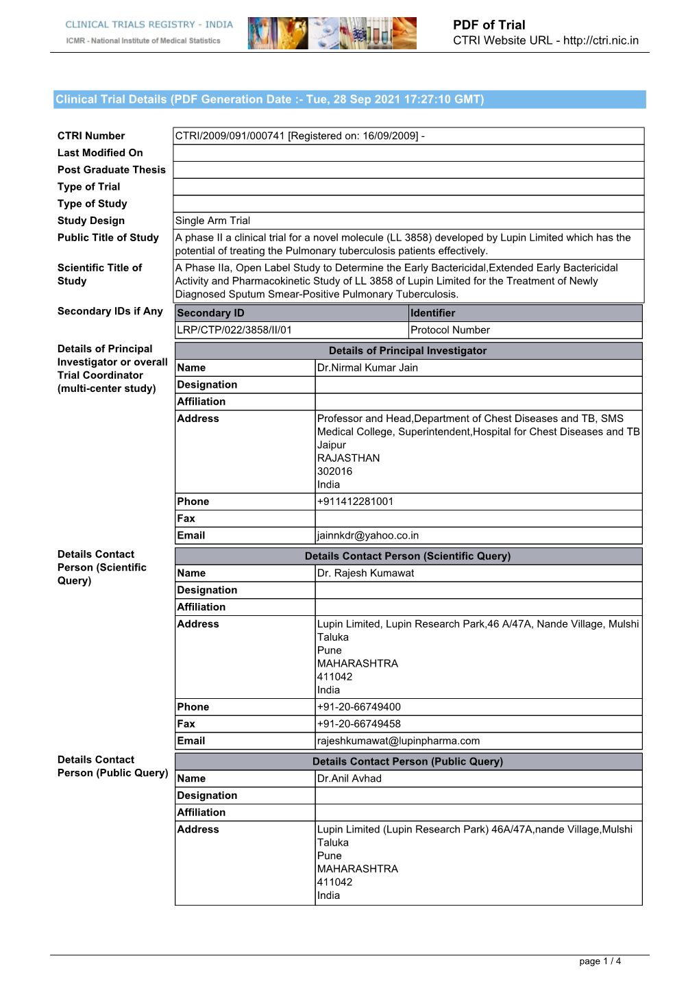 CTRI Trial Data