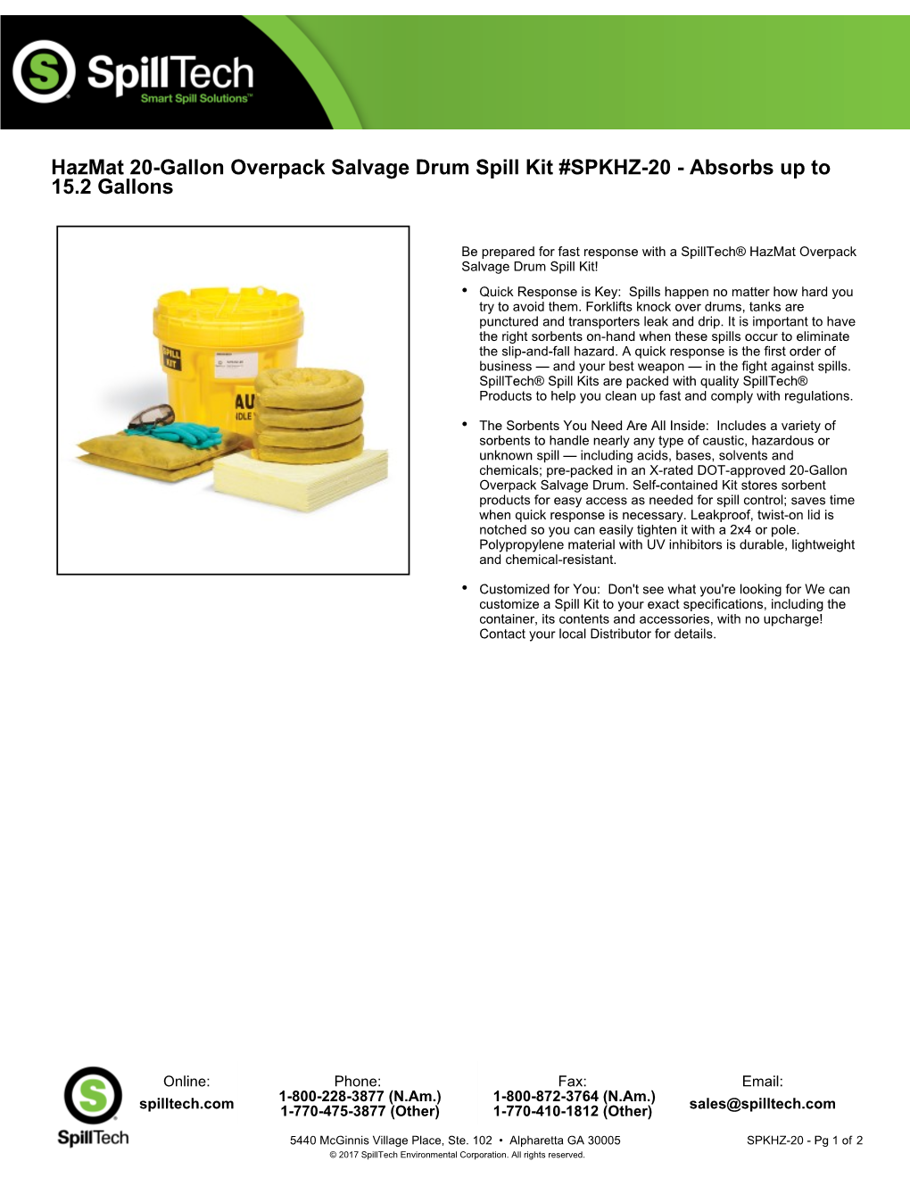 Hazmat 20-Gallon Overpack Salvage Drum Spill Kit #SPKHZ-20 - Absorbs up to 15.2 Gallons