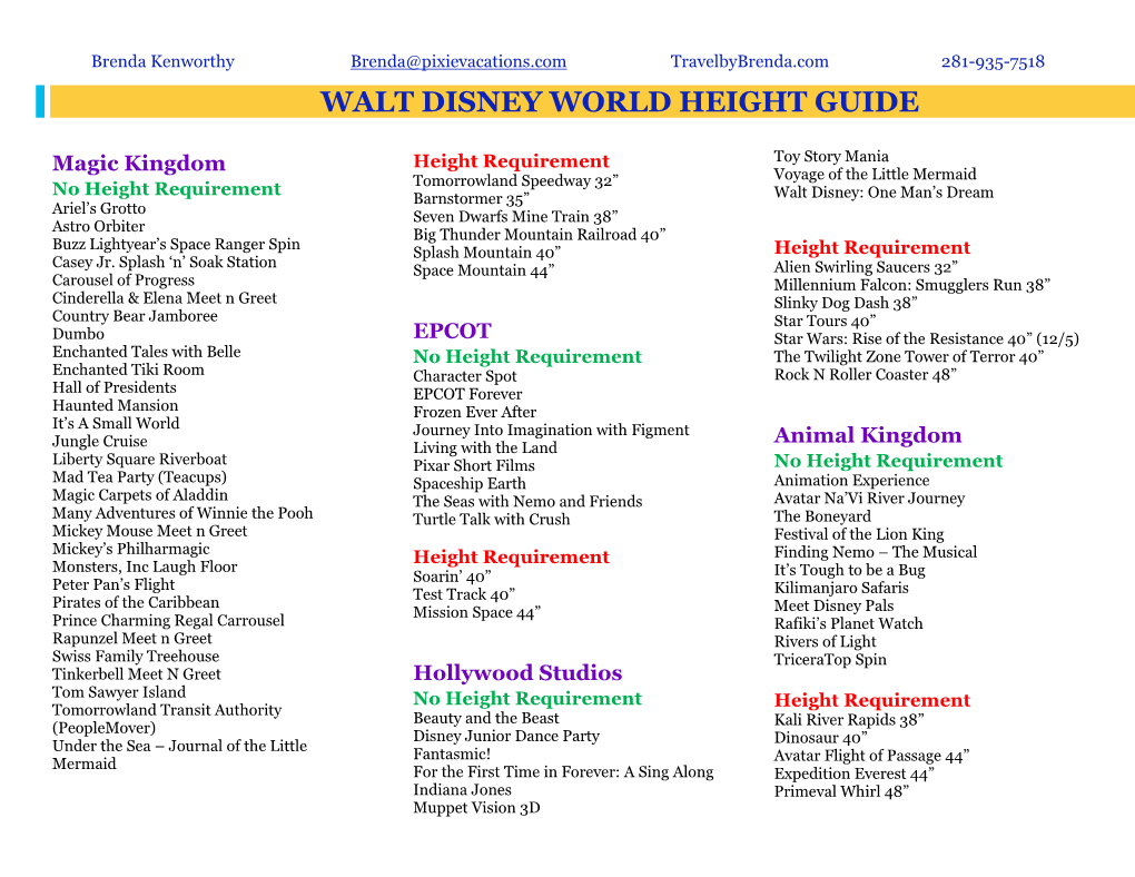 Walt Disney World Height Guide