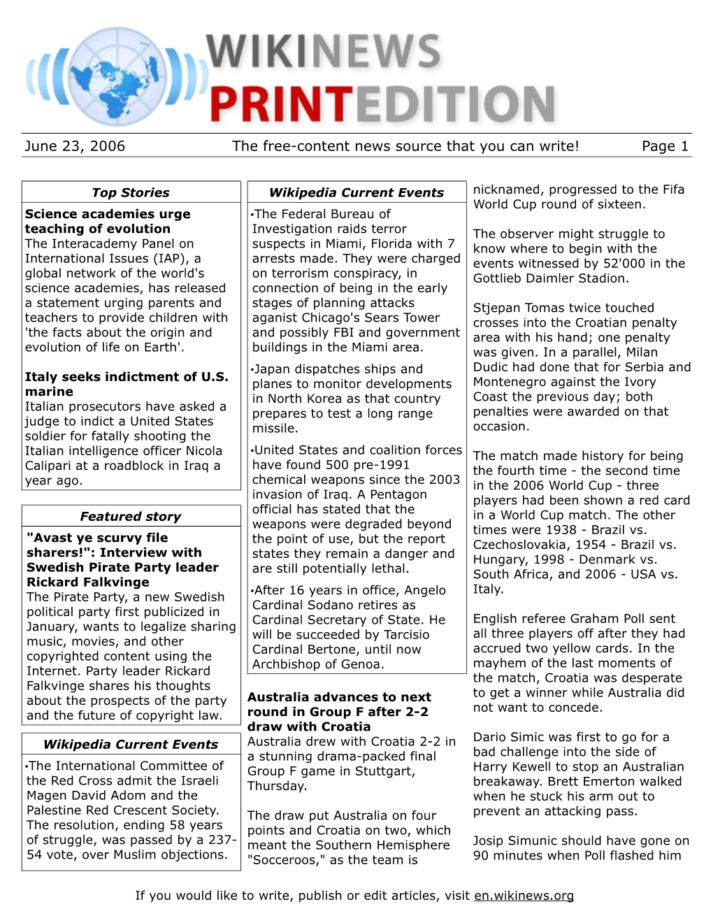 June 23, 2006 the Free-Content News Source That You Can Write! Page 1