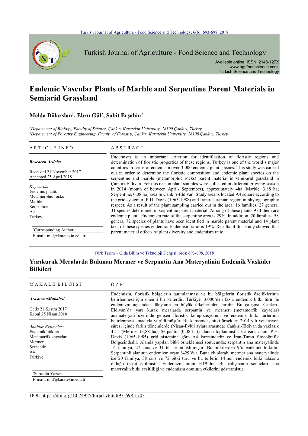 Endemic Vascular Plants of Marble and Serpentine Parent Materials in Semiarid Grassland