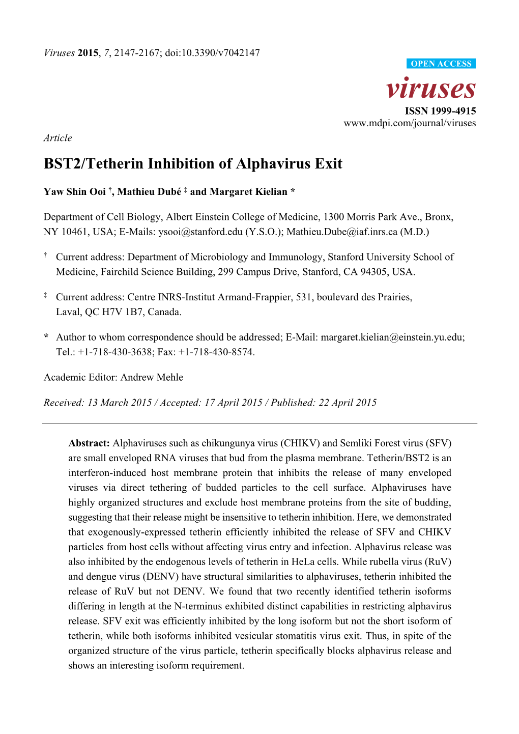 BST2/Tetherin Inhibition of Alphavirus Exit