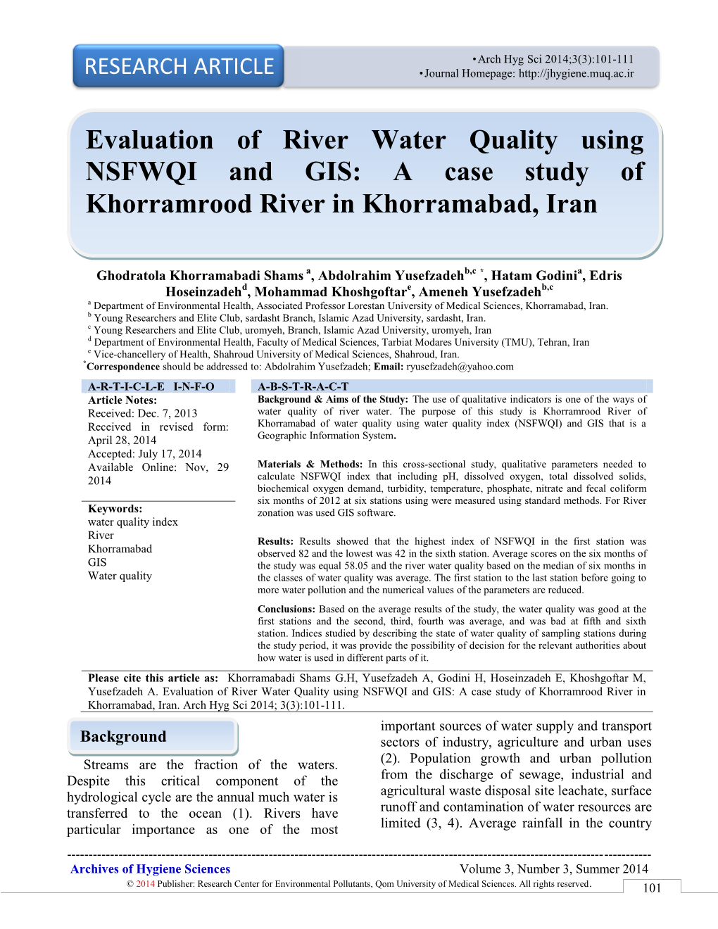 Evaluation of River Water Quality Using NSFWQI and GIS: a Case Study Of