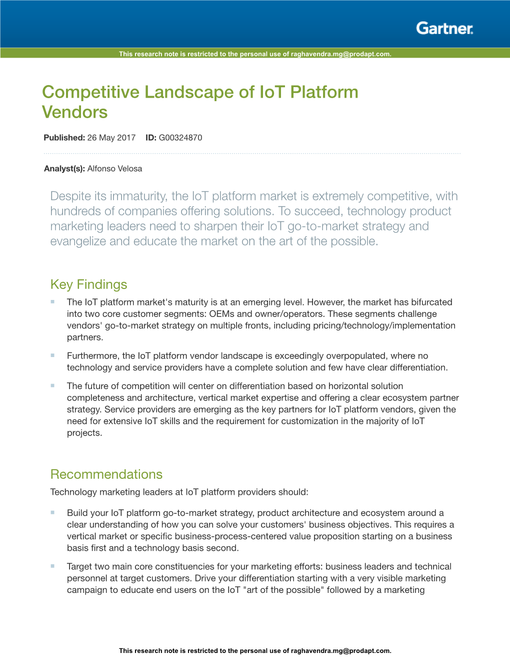 Competitive Landscape of Iot Platform Vendors