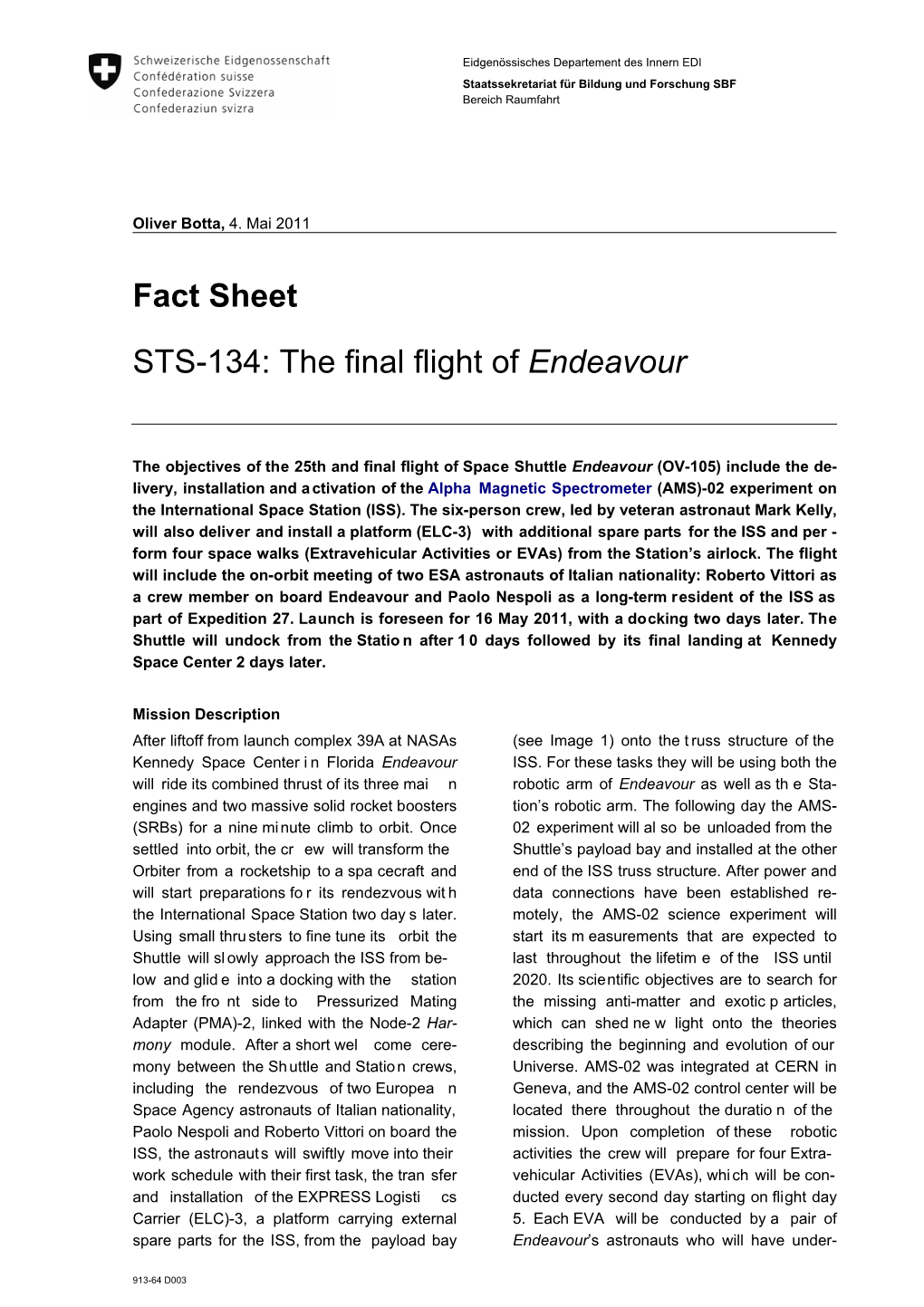 STS-134: the Final Flight of Endeavour