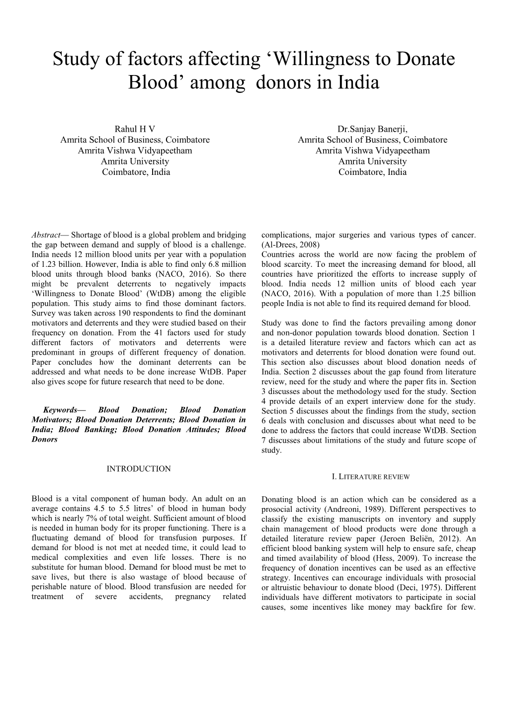 Study of Factors Affecting 'Willingness to Donate Blood' Among Donors In