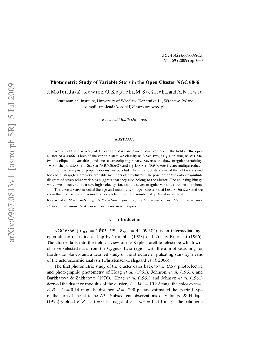 Photometric Study of Variable Stars in the Open Cluster NGC6866