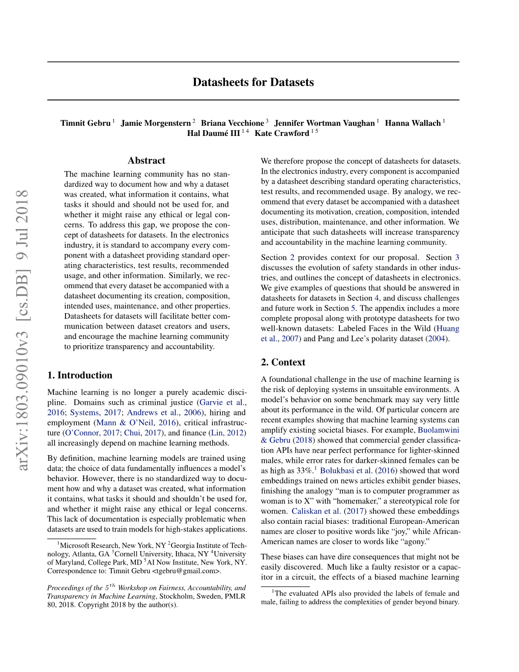 Datasheets for Datasets