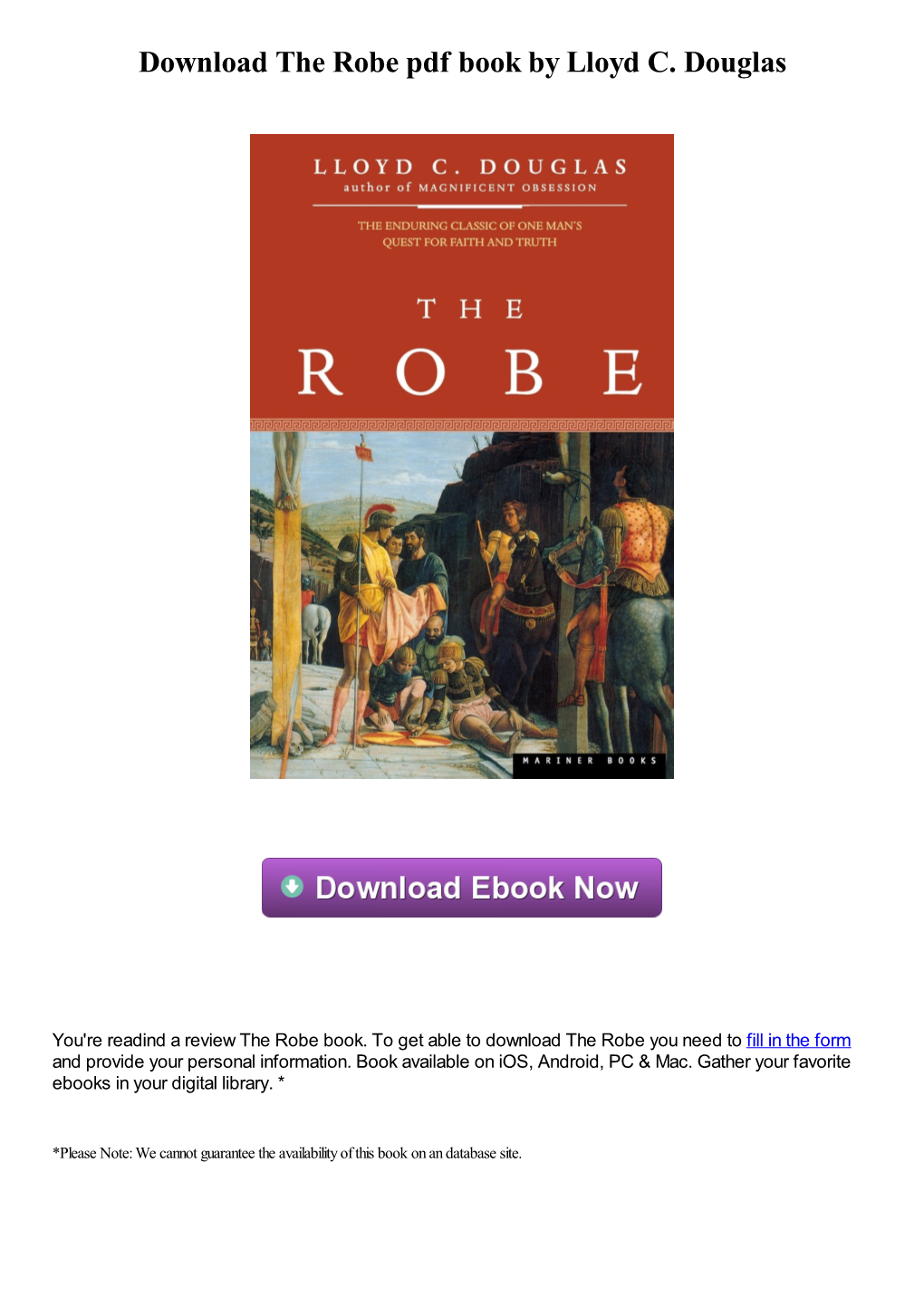 Download the Robe Pdf Book by Lloyd C. Douglas