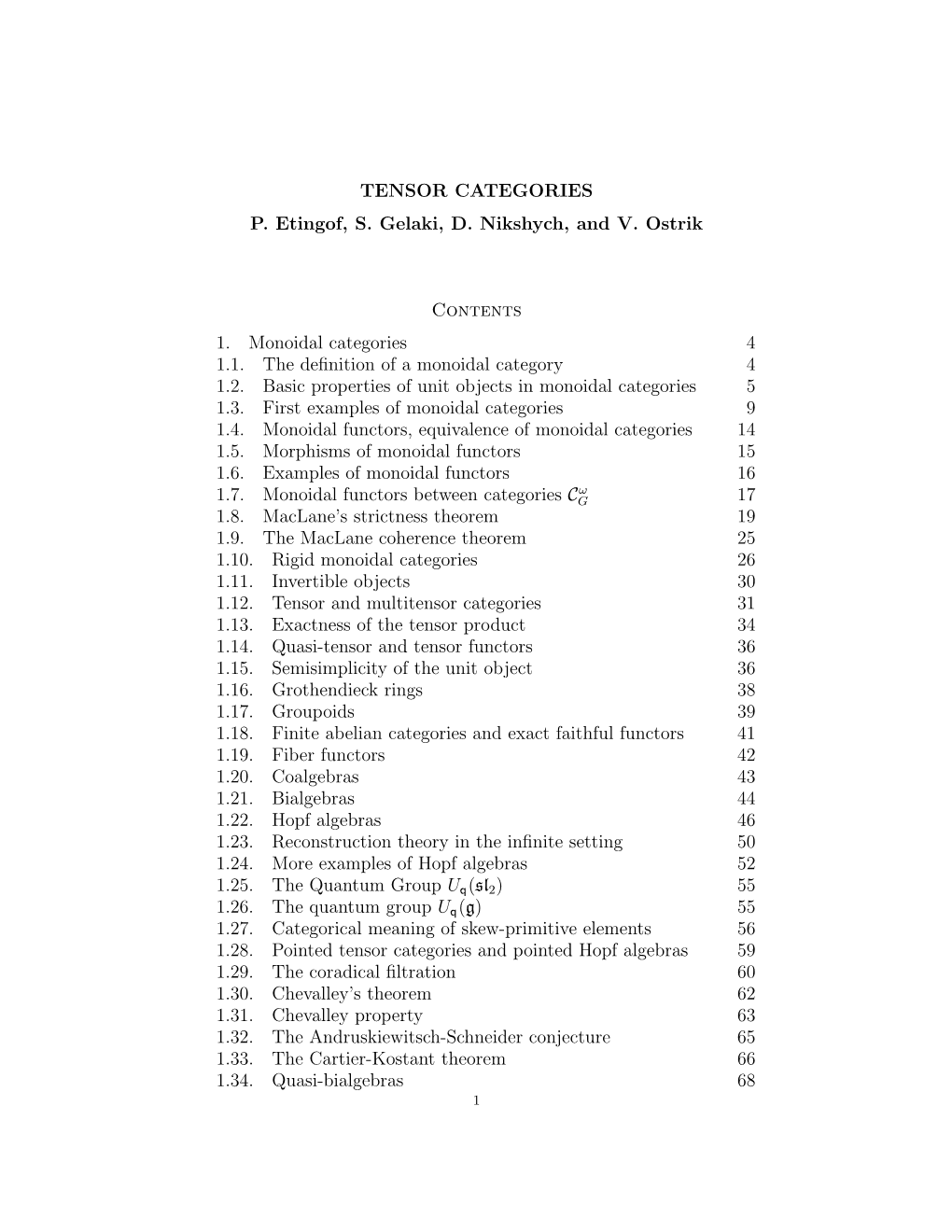 Tensor Categories Lecture Notes