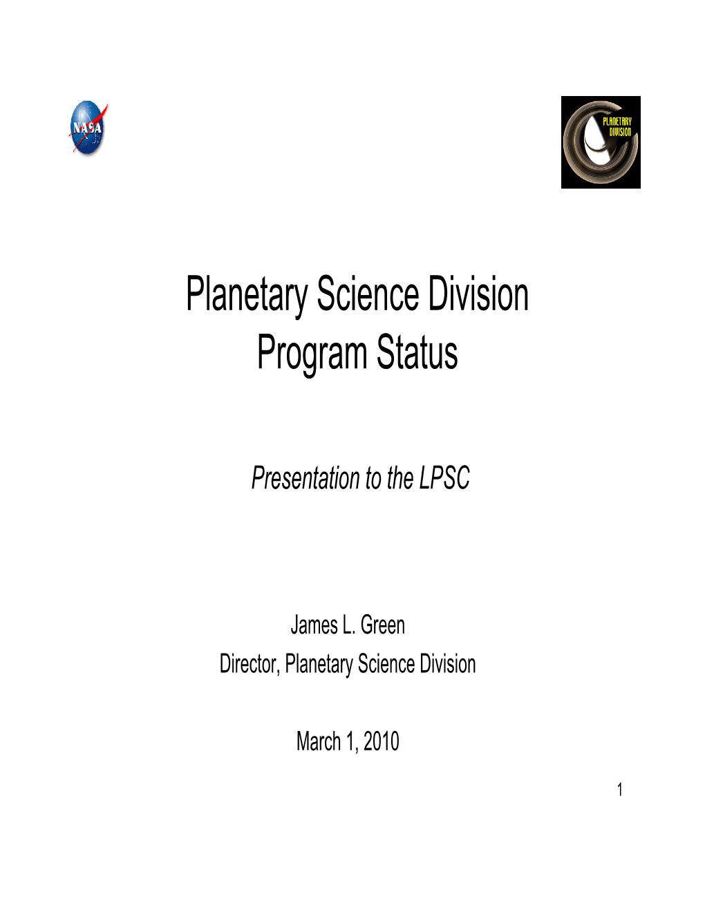 Planetary Science Division Program Status