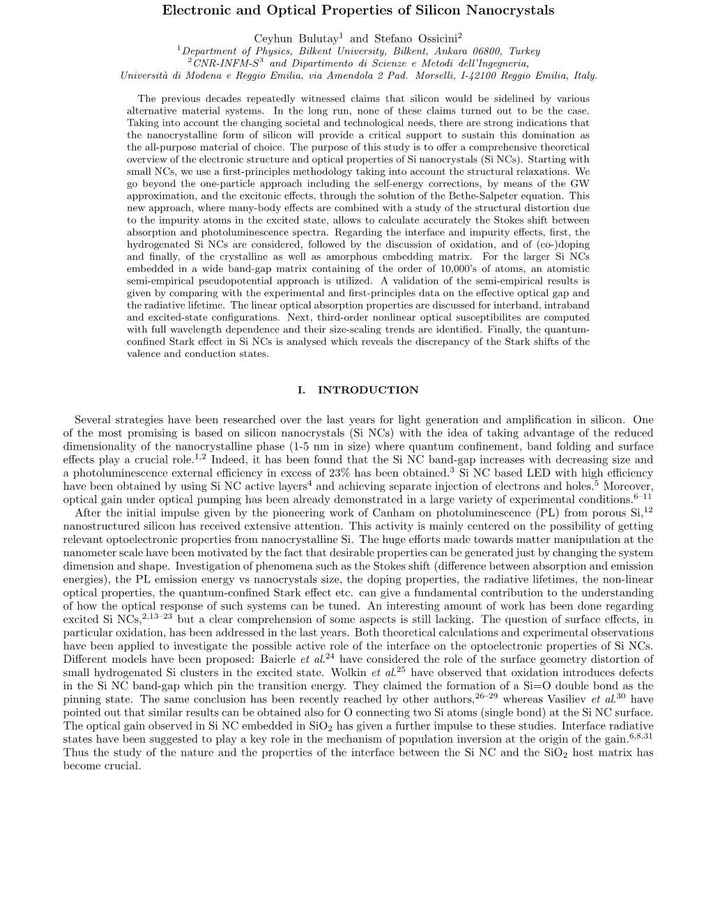 Electronic and Optical Properties of Silicon Nanocrystals