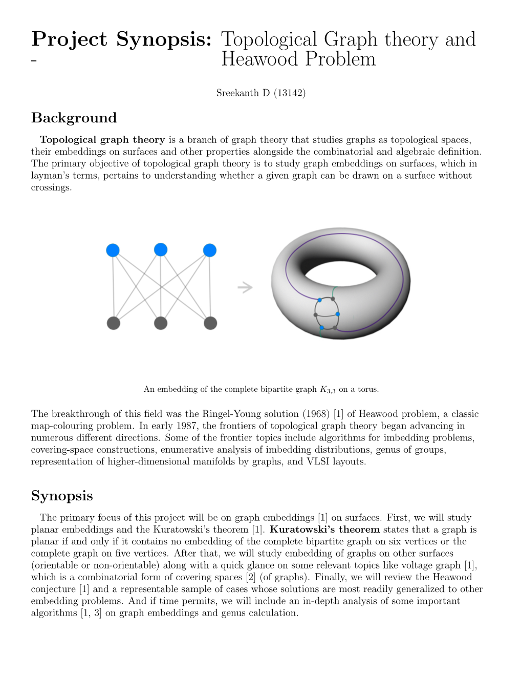 Project Synopsis: Topological Graph Theory and - Heawood Problem
