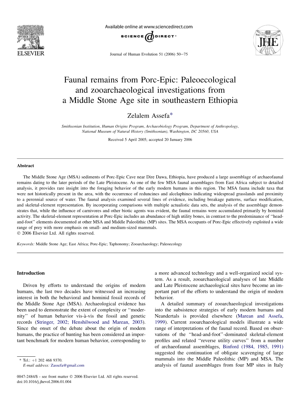 Faunal Remains from Porc-Epic: Paleoecological and Zooarchaeological Investigations from a Middle Stone Age Site in Southeastern Ethiopia