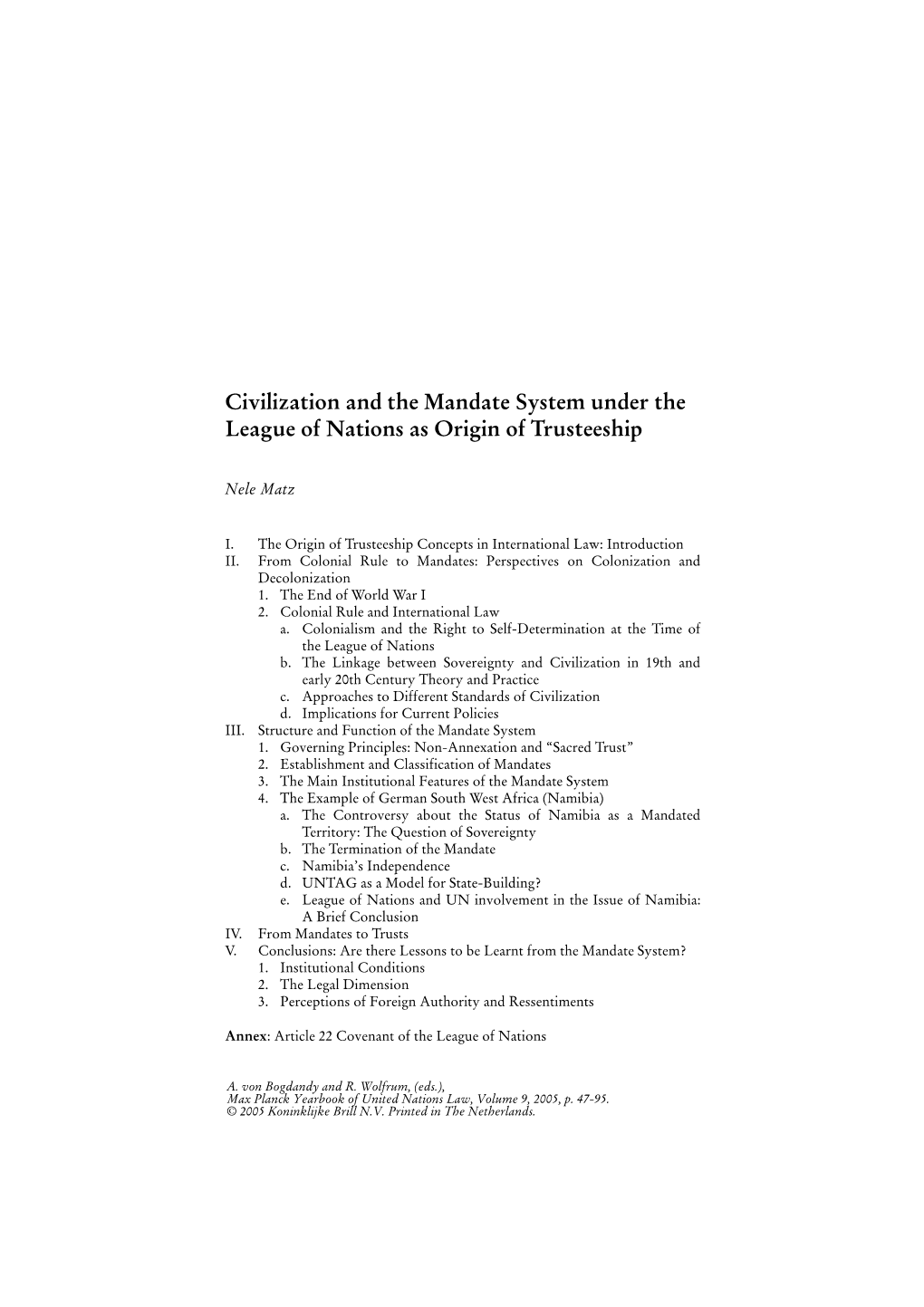 Civilization and the Mandate System Under the League of Nations As Origin of Trusteeship