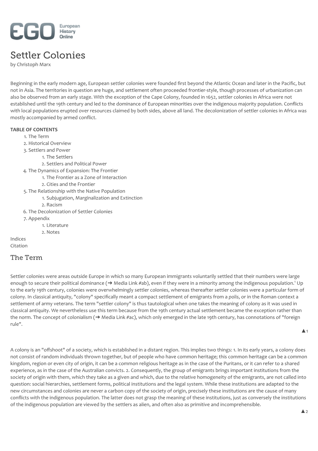 Settler Colonies by Christoph Marx