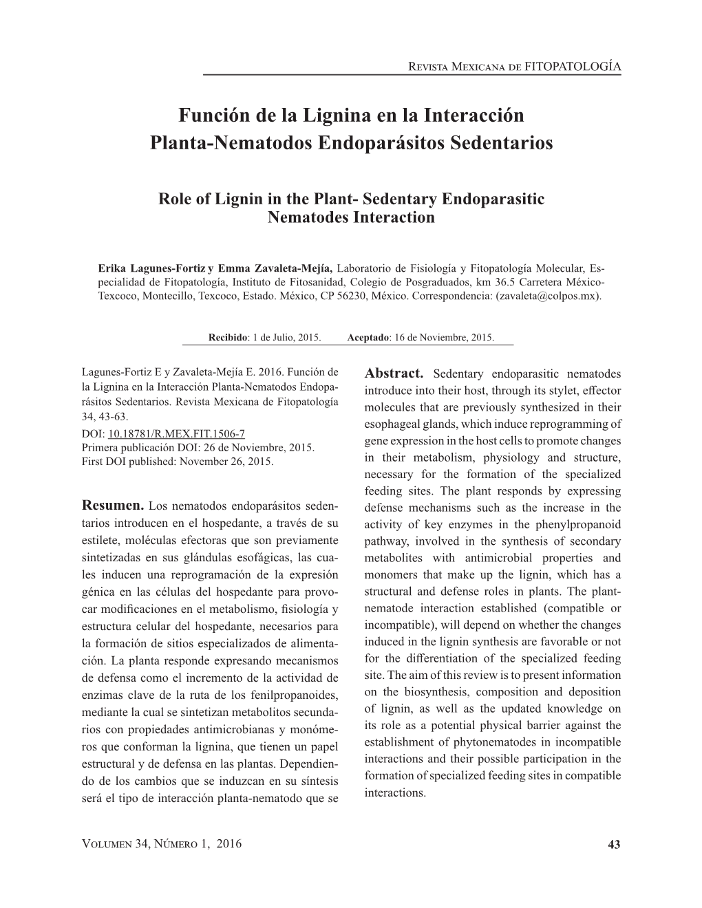 Función De La Lignina En La Interacción Planta-Nematodos Endoparásitos Sedentarios