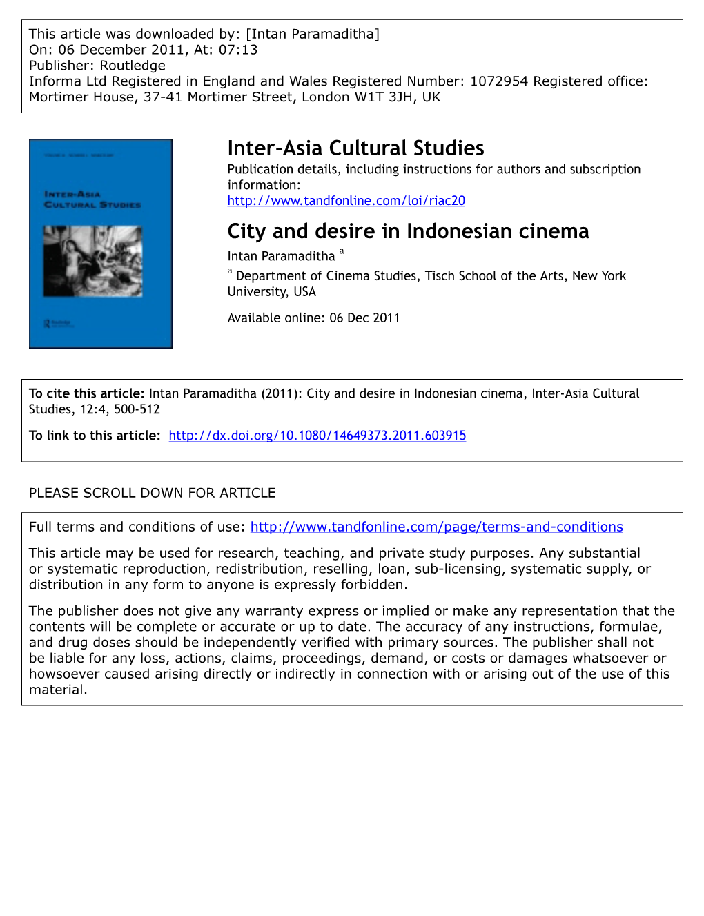 City and Desire in Indonesian Cinema