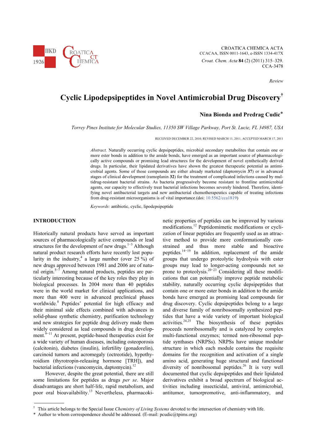 Cyclic Lipodepsipeptides in Novel Antimicrobial Drug Discovery†