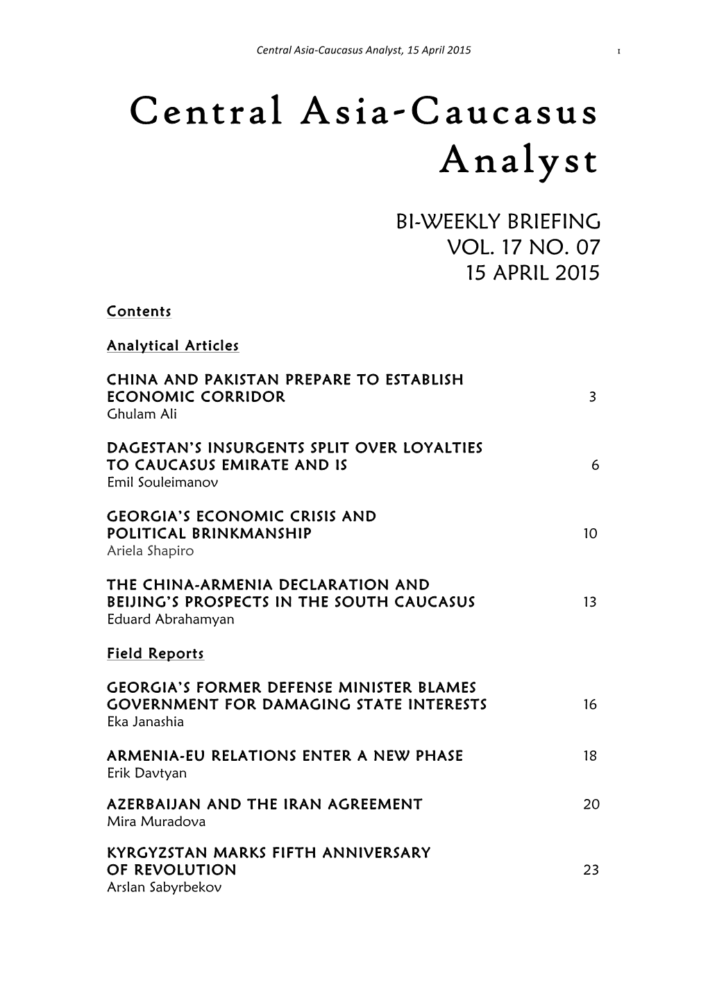 CACI Analyst, April 15, 2015