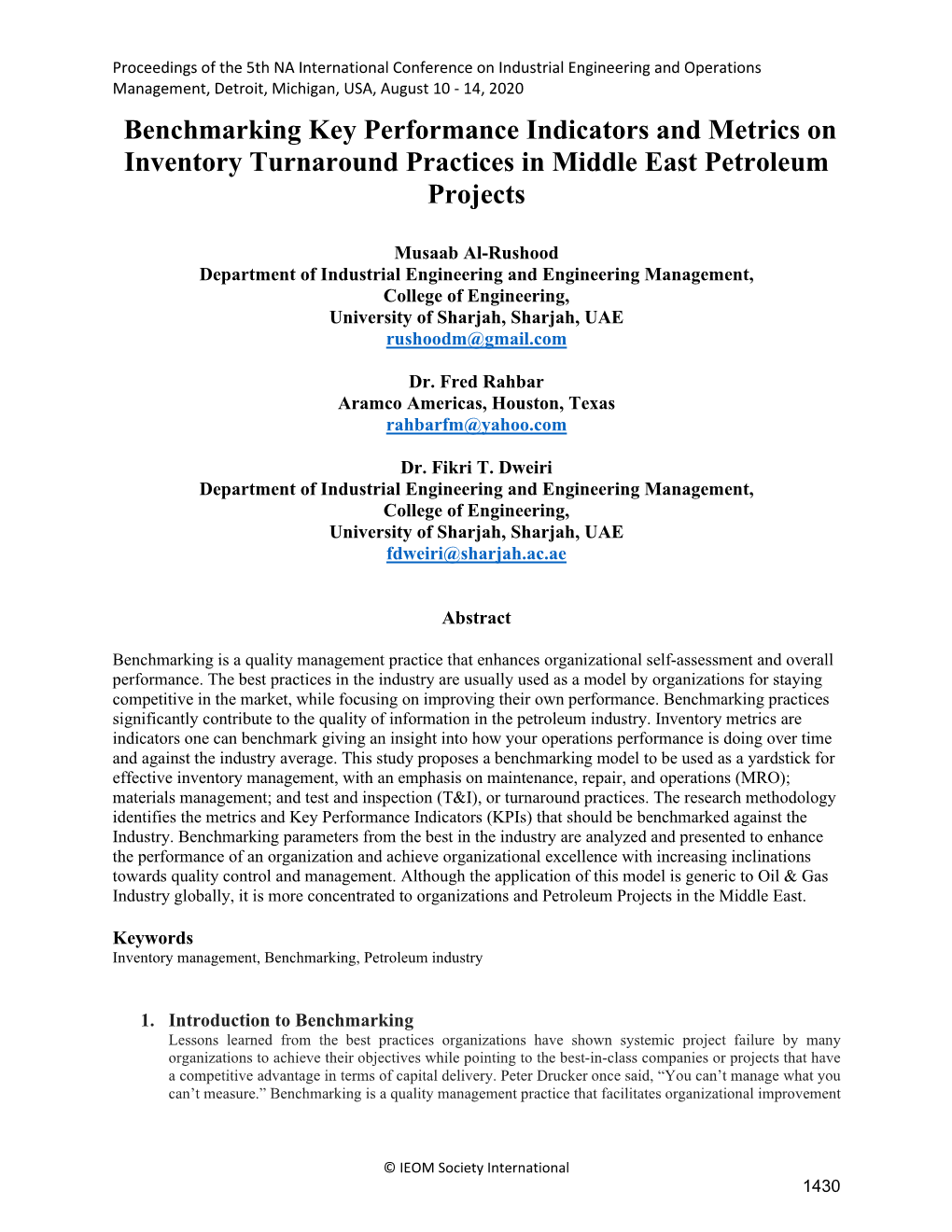 ID 341 Benchmarking Template on Inventory and Turnaround