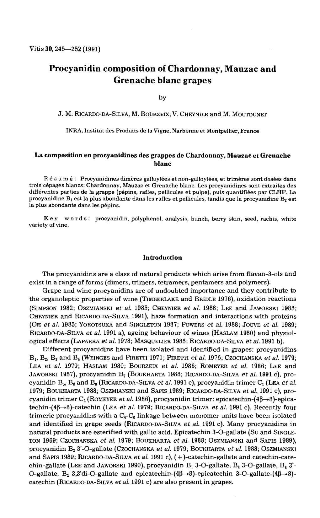 Procyanidin Composition of Chardonnay, Mauzac and Grenache Blanc Grapes