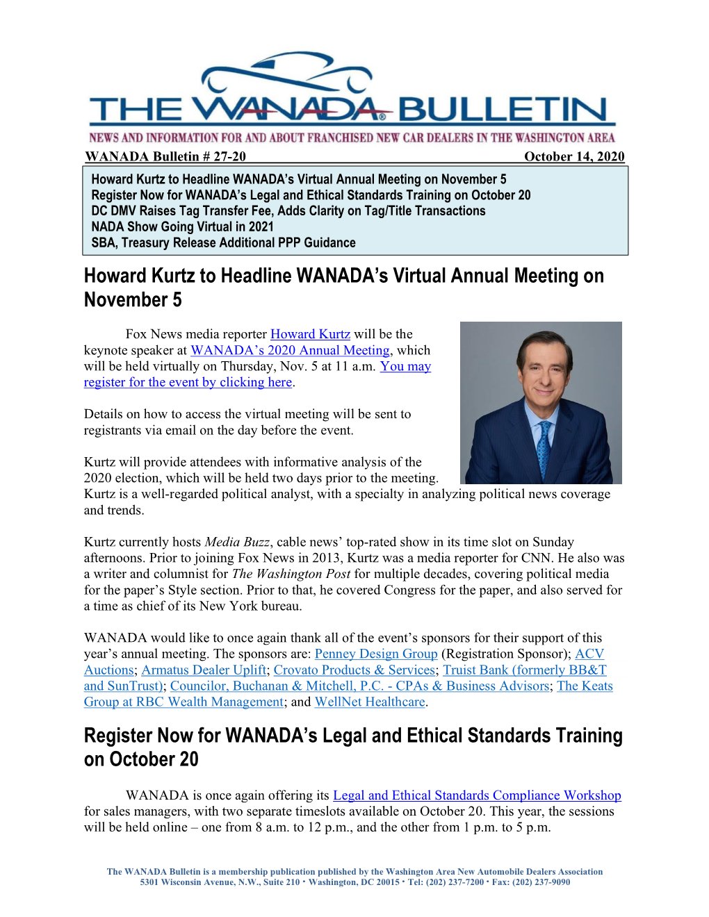 WANADA Bulletin # 41-15
