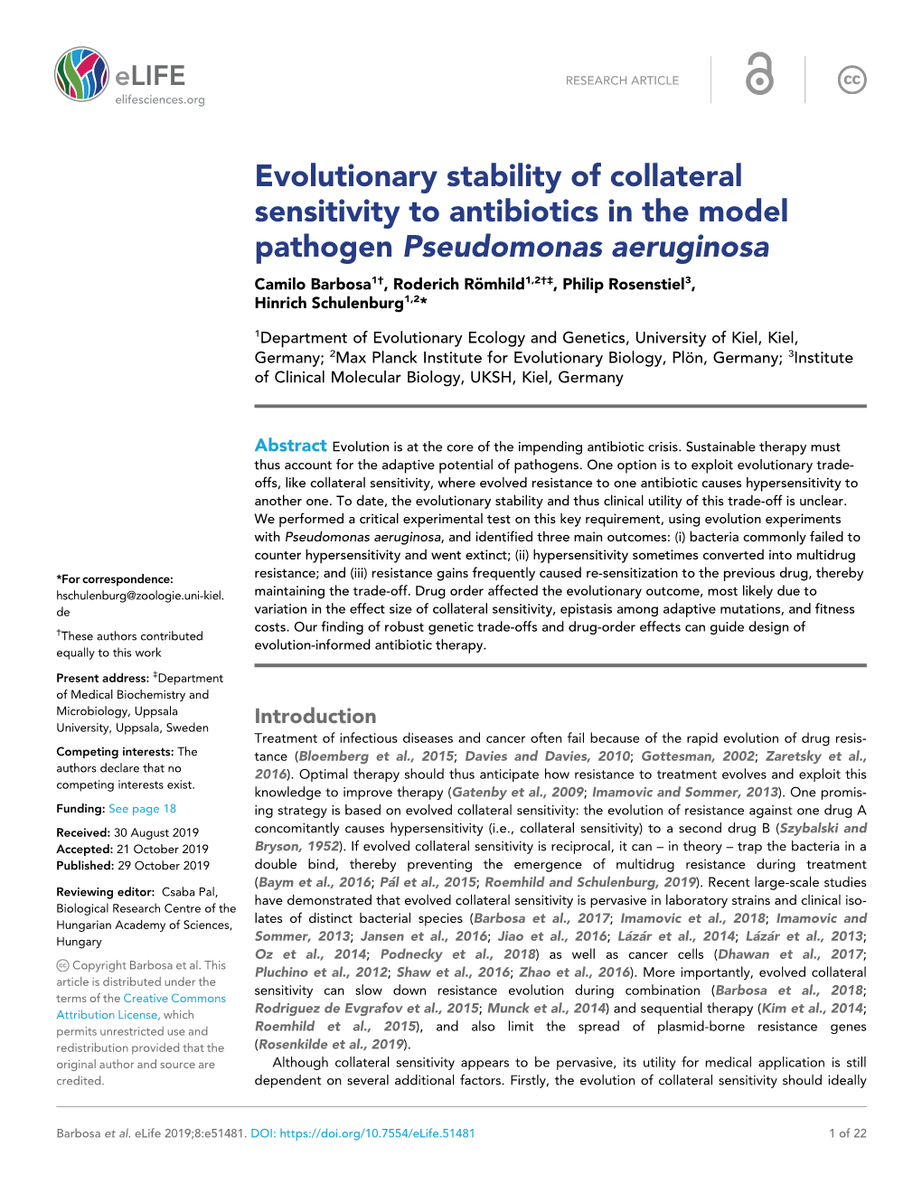 Evolutionary Stability of Collateral Sensitivity to Antibiotics in the Model