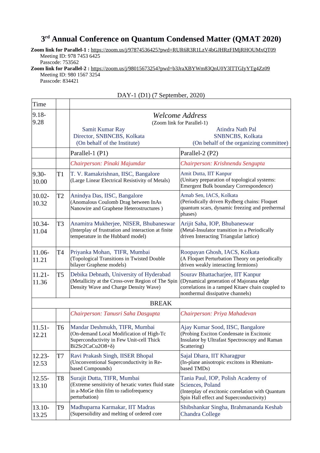 3Rd Annual Conference on Quantum Condensed Matter (QMAT 2020)