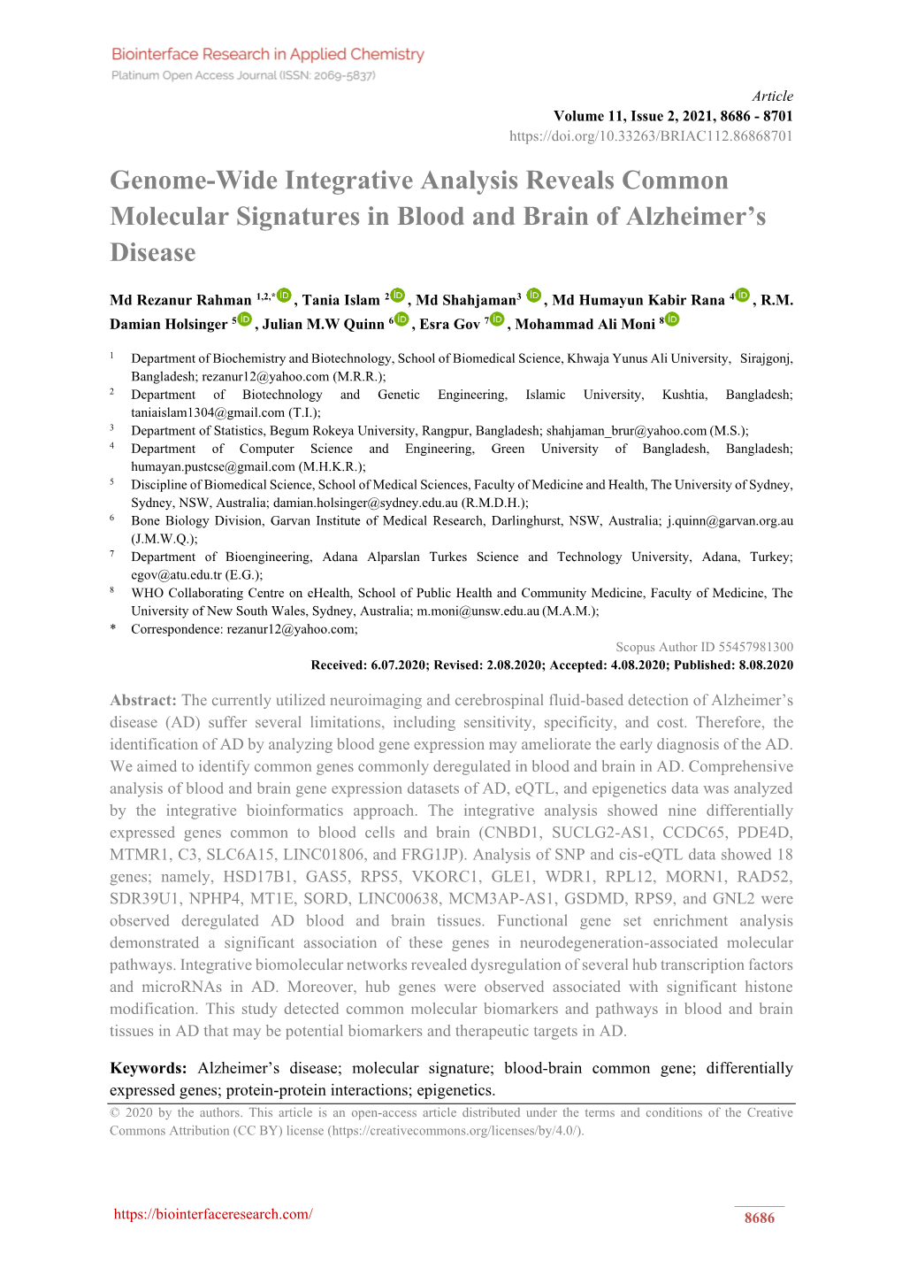 Genome-Wide Integrative Analysis Reveals Common Molecular Signatures in Blood and Brain of Alzheimer’S Disease